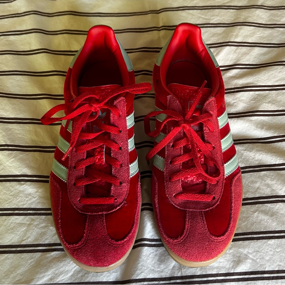 adidas Red Retro Athletic Sneakers with White Stripes